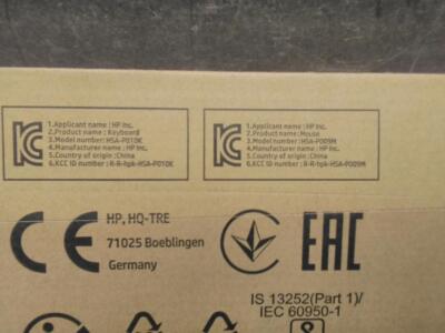 HP Keyboard & HP Mouse Model: HSA-P010K Keyboard Model: HSA-P009M Mouse