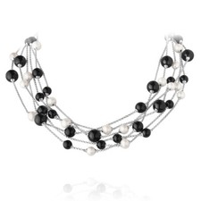 Georg Jensen. Silver SPHERE Necklace 474F - Black Agate and White Pearls.