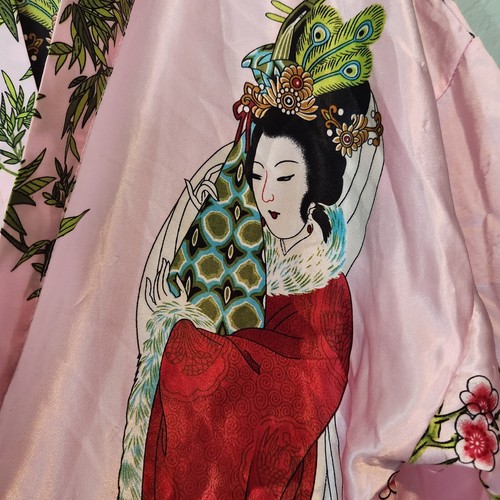 Accappatoio kimono corto geisha fiori ciliegio vintage raso seta floreale copricostume - Foto 5 di 6