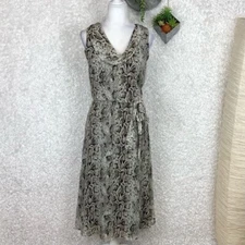 MSK Midi Blouson Sleeveless Dress Snakeskin Print Chiffon Belted Cowl Size 12