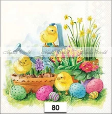 (80) TWO Paper LUNCHEON Decoupage Art Craft Napkins - EASTER CHICKS EGGS FLOWERS