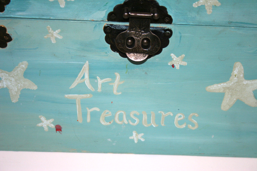 Wooden Hand Painted Art Pirate Treasure Chest Box Metal Hinges Hinged Blue - Picture 9 of 9