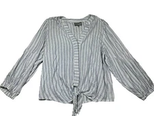 Michael Stars Blue Striped Long Sleeve Button Down Knotted Front Top Size M