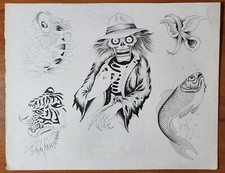ORIGINAL Vintage 1988 Steve Paul Shop Used Tattoo Flash Sheet Japanese Style