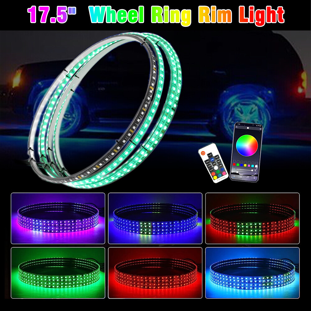 4pcs RGB Wheel Ring Lights LED Light Fit Truck Car Rim Lights APP Control 17.5''