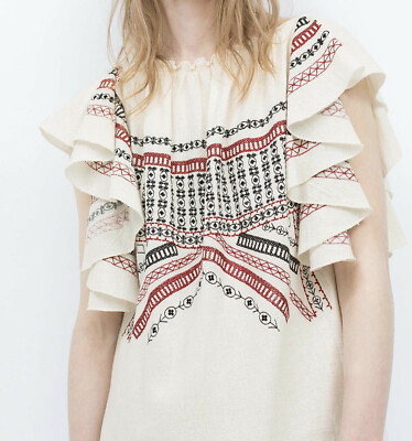 ZARA NEW WOMAN SHORT EMBROIDERED DRESS OFF-WHITE S,M 5598/002 | eBay