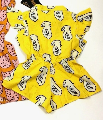 Hugo Loves Tiki Ruffled Play Suit Romper Organic Cotton Baby 0-3 Yellow NWT - Picture 2 of 10