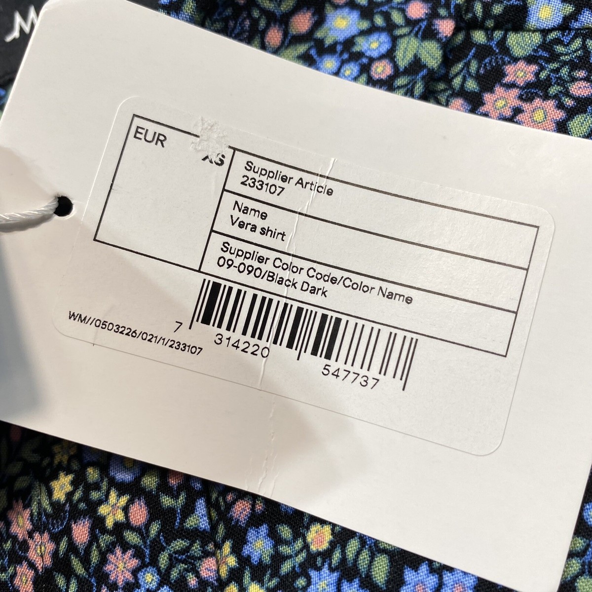 はに MONKI Blouse Flowers Shirt Women's Size XS Botanical Black Boho