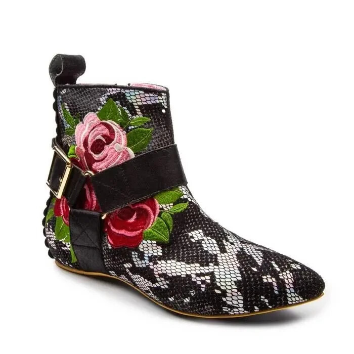 Irregular Choice Fuzzy Cheeks Black Boots Shoes Flat Autumn Sizes