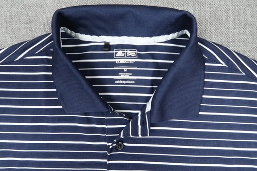 Camisa polo Adidas para hombre mediana azul a rayas logotipo de golf 100 poliéster climalite - Imagen 6 de 11