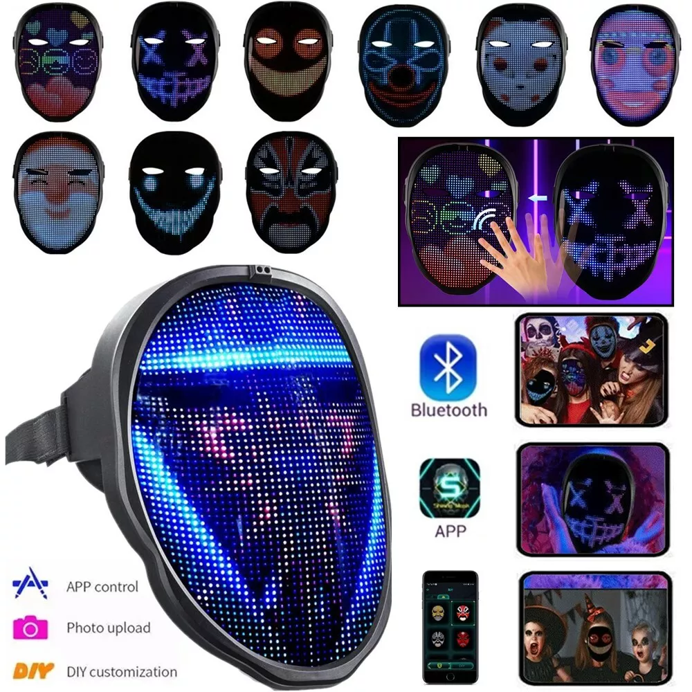 LED Changing Full Face Mask Bluetooth App Control Halloween Cosplay | eBay