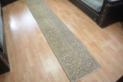 Beige Handmade Runner, 1.9x11.8ft, Beige Turkish Geometric Antique Patchwork Rug