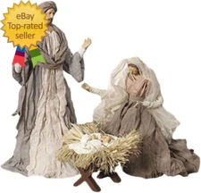 Large Holy Family Christmas Nativity Set, 3 Pieces, 17.5 Inch Tall, Fabric & Res