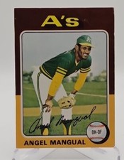 1975 Topps  Baseball #452 Angel Mangual. Vintage Oakland Athletics 