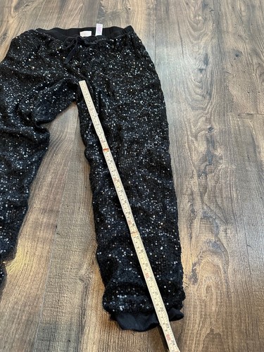 Justice Girl's Black Sequin Elastic Waist Pants Joggers, Size: 16 - Picture 2 of 5