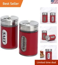 Salt and Pepper Shakers Stainless Steel and Glass Set with Adjustable Pour Holes
