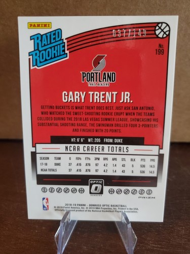 2018-19 Panini Donruss Optic Gary Trent Jr. Lime Green /149 #199 RC Rated Rookie - Picture 2 of 4