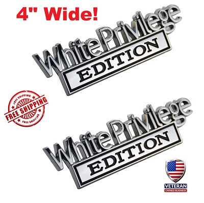 2-CHROME/BLACK White Privilege Card Edition Decal Sticker Car Emblem Badge METAL