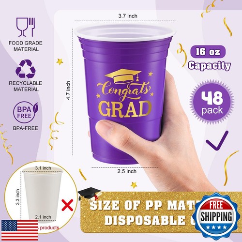 Yinder 48 Pcs Disposable Graduation Party Plastic Cups, 16 oz Graduation Deco - Picture 3 of 5