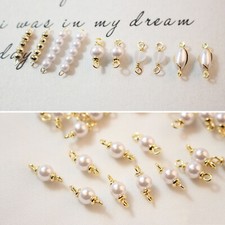 10pcs Pearl Charm Connector,Gold Round Ball Pearl Pendant,Pearl Love Heart Charm