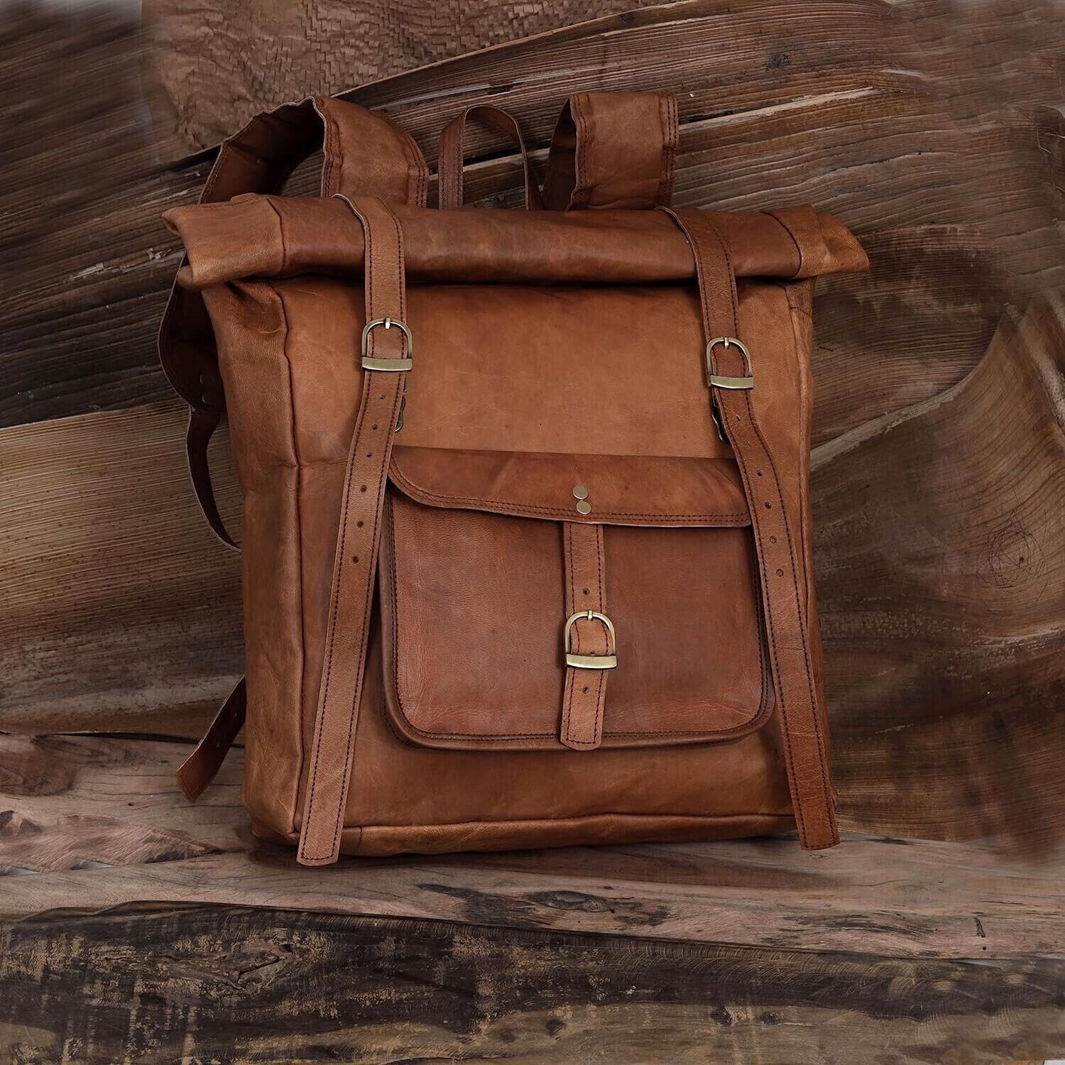 Vintage Brown Leather Laptop Backpack for Men - Handmade Travel Rucksack