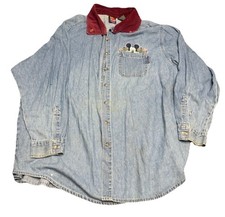 90s Mickey Unlimited Button Up Shirt Blue Embroidered Cotton XL VTG