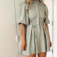Zimmermann Tempest Dress Size 2 / 12 AU / 8 US Mini Laced Corset Sage Green Silk