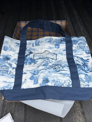 #ad Lowe#x27;s Blue Toile Pattern Canvas Tote Bag 21 x 17 x 6 IN HAND $55.00