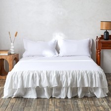 White Ruffled Bed Skirt 22-Inch Tailored Drop Cotton Voile Dust Ruffle