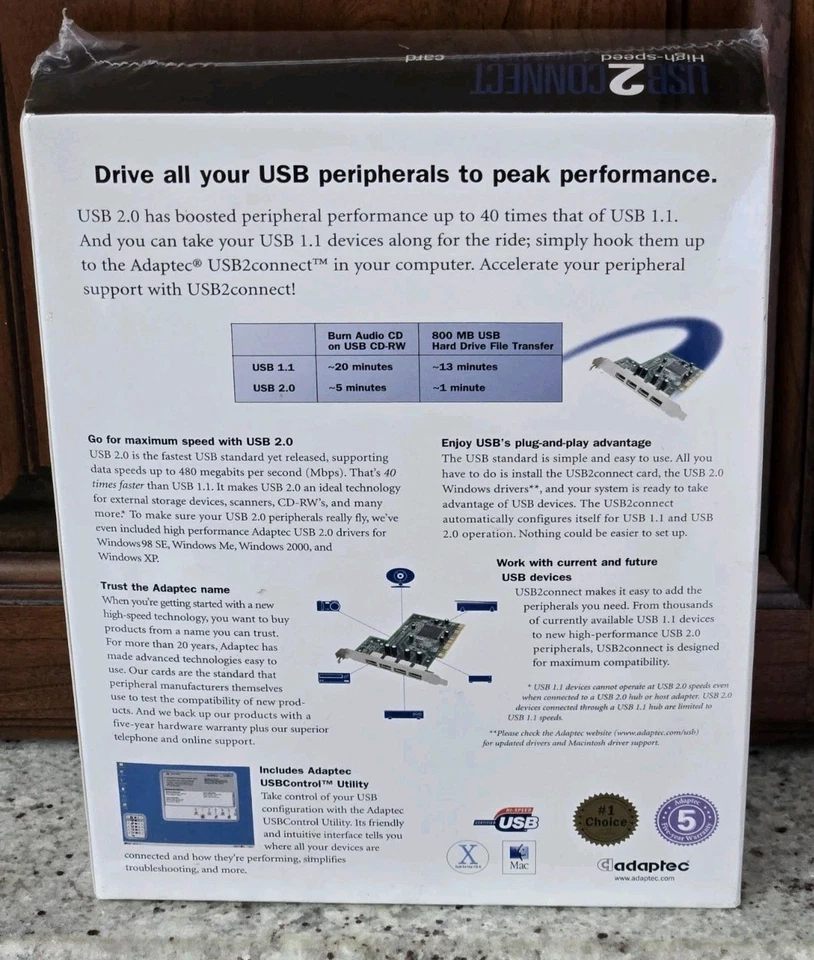 RARE NEW SEALED Adaptec AUA-4000A USB 2 Connect 4-Port USB PCI Card for PC & MAC - Image 3 of 4