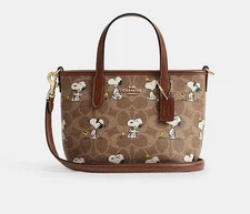 COACH x PEANUTS CBS83 City Mini Tote Bag Signature Canvas Snoopy Outket New
