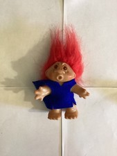 Vintage 1986 Thomas Dam Troll Doll Red Hair Amber Eyes Blue Felt Dress Norfin