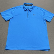 Under Armour Polo Shirt Mens Large Blue Relaxed Fit HeatGear Golf Performance