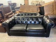 DFS Chesterfield Black Real Leather Three Seater Sofa