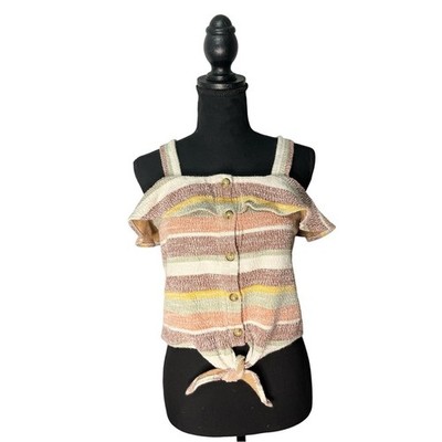 Madewell Texture & Thread 100% Cotton Stripe Tie Front Top Boho Festival Small