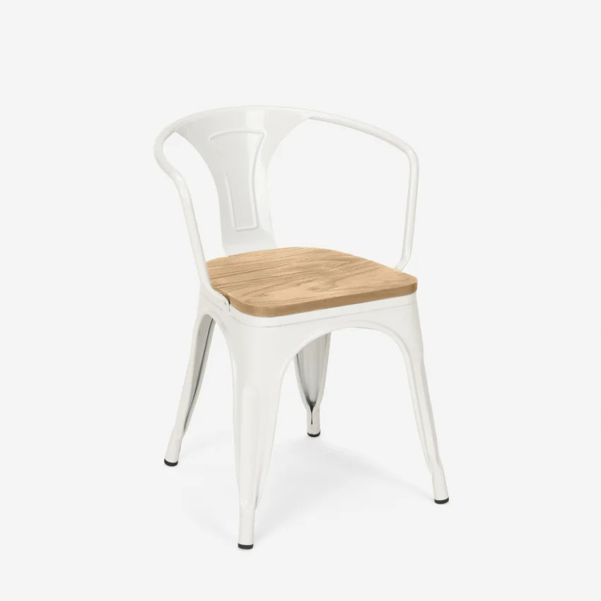 Chaise design industriel en acier et bois noble Steel Wood Arm avec accoudoir
