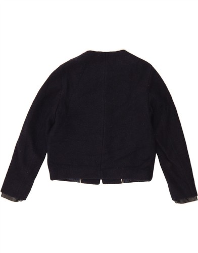 MASSIMO DUTTI Womens Crop Bomber Jacket UK 14 Medium Navy Blue Acetate BJ23 - Picture 2 of 3