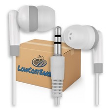 25 Bulk Lot Pack White/Gray 3.5mm Headphones / Earbuds / Great for Schools