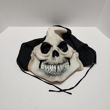 Vintage Halloween Mask 1995 Paper Magic Group Skull Black Hood 90s Skeleton