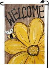 Welcome Spring Summer Sunflower Bee Garden Flag 12x18 Inch Double Sided Burla...