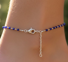 Minimalist Sapphire Blue Bead Chain Anklet Si...