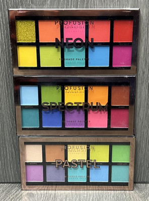 Profusion Cosmetics 3 Palette Set Neon Spectrum Pastel Eyeshadow 10 Shade New