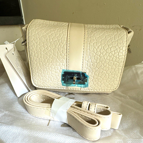 Ivory Croc Embossed Faux Leather Small Crossbody Bag Chain Detachable Strap