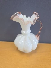 Vintage 1940s Fenton ROSE CREST MELON Mini JUG PITCHER Vase 5"