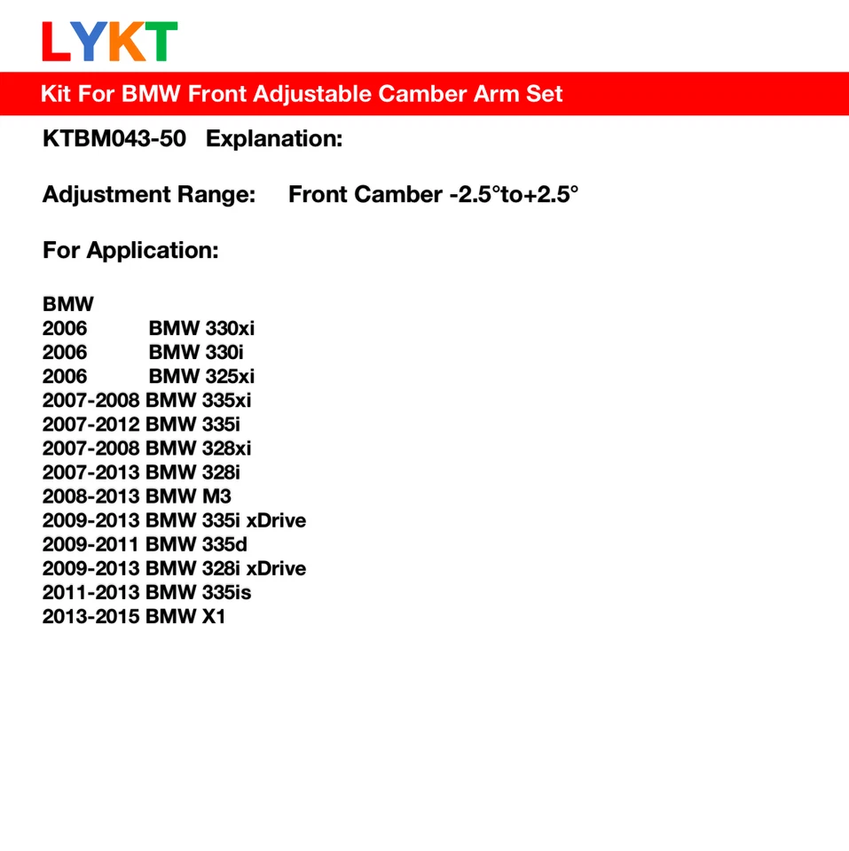 LYKT 2pcs Adjustable Control Arms Front Camber Kit for BMW 328、330、325、M3、X1 Foto 3 de 4