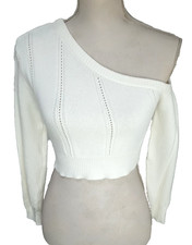 OFF The SHOULDER Sweater S Ivory Long Sleeve Cropped Flirty 90s Vintage Romantic