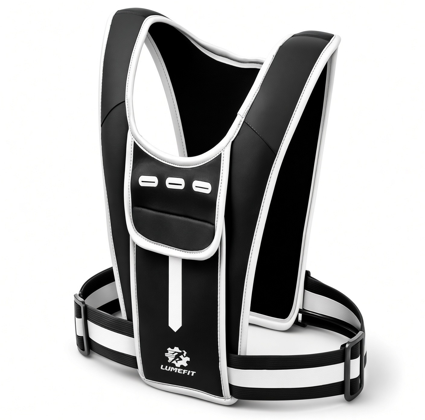 LUMEFIT black reflective running vest with front phone pouch and adjustable waistband