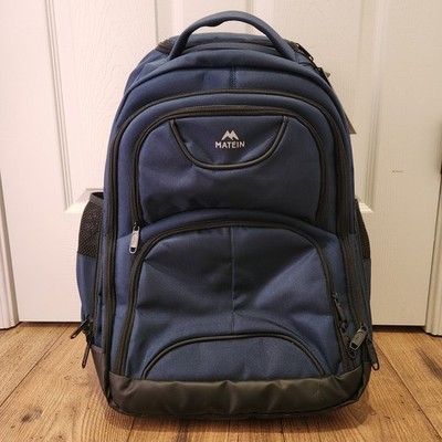 MATEIN NWT Roller Backpack, 17 inch Large Travel Laptop Bag w/2 Wheels, Blue