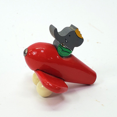 Vintage 90s Laurent Brunhoff Babar the Elephant Red Wooden Toy Airplane France