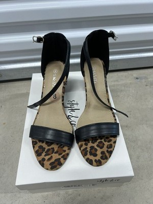 Wells Leopard black Open Toe Ankle Strap Heels Sz 8 USA